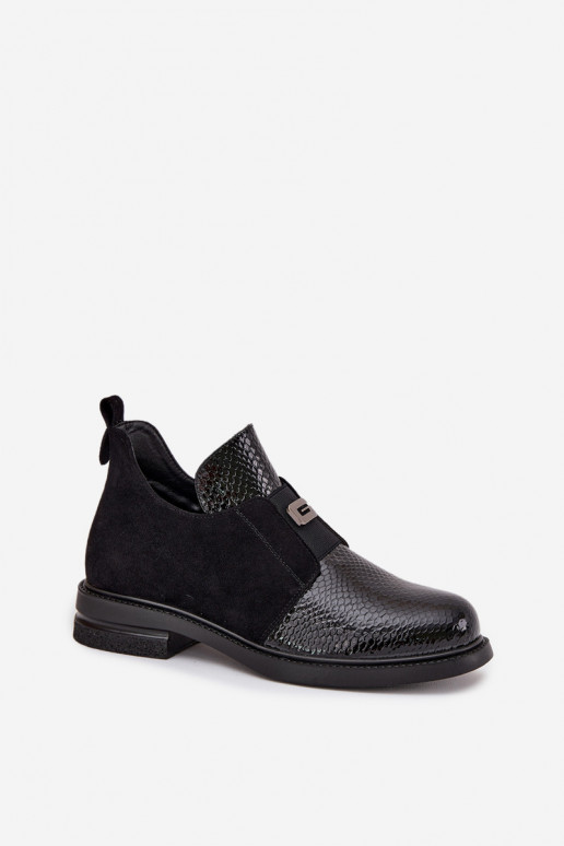 com efeito verniz sapatos de salto baixo para mulheres com salto aquecimento Vinceza 58560 cor preta