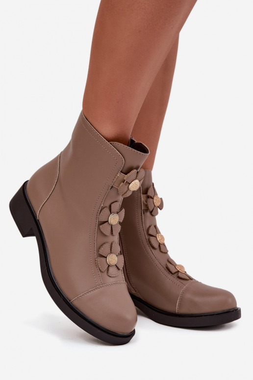 Pele Botas femininas Com decoraçõesi com motivos floraiskami aquecimento bege Belverine
