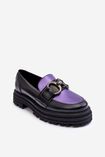 Botins de couro com sola maciça Preto e-Cor violeta Elkiza 2