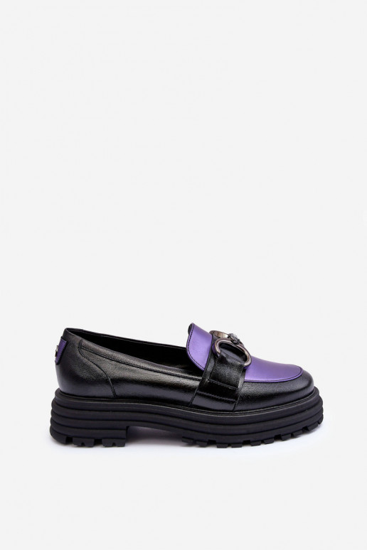 Botins de couro com sola maciça Preto e-Cor violeta Elkiza