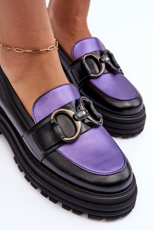 Botins de couro com sola maciça Preto e-Cor violeta Elkiza