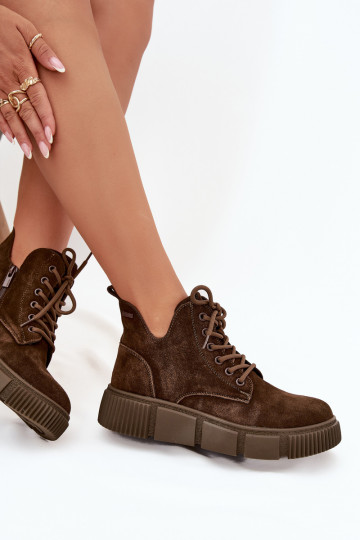 de camurça sapatos de salto baixo para mulheres com uma plataforma Big Star SS274595 cor marrom