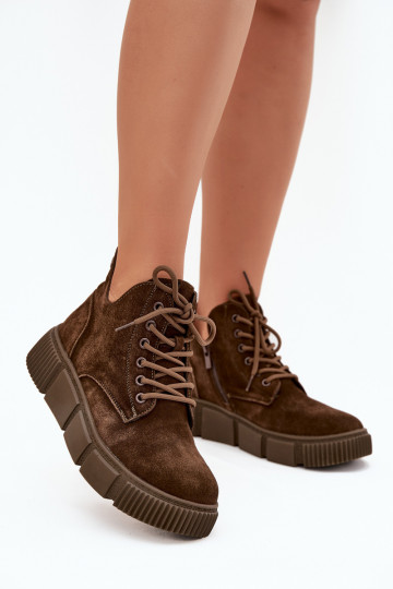 de camurça sapatos de salto baixo para mulheres com uma plataforma Big Star SS274595 cor marrom 2