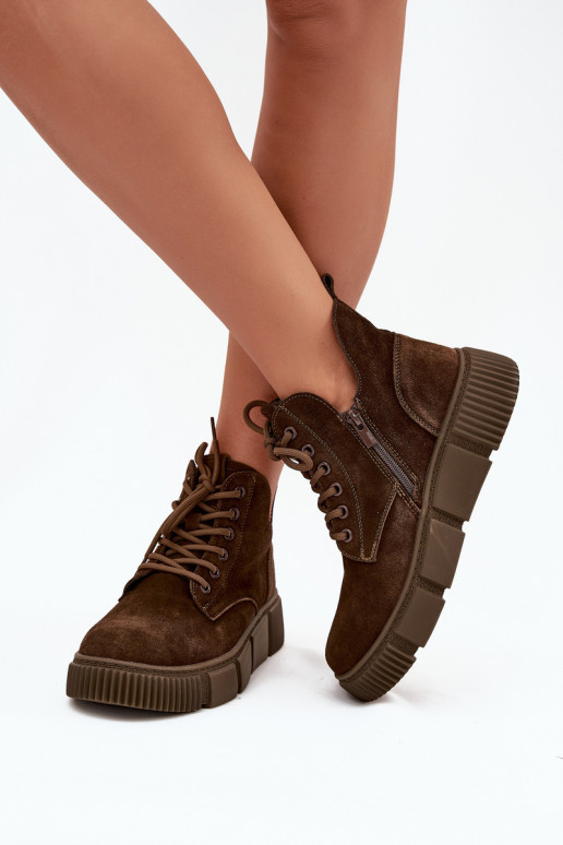 de camurça sapatos de salto baixo para mulheres com uma plataforma Big Star SS274595 cor marrom de camurça sapatos de salto baixo para mulheres com uma plataforma Big Star SS274595 cor marrom