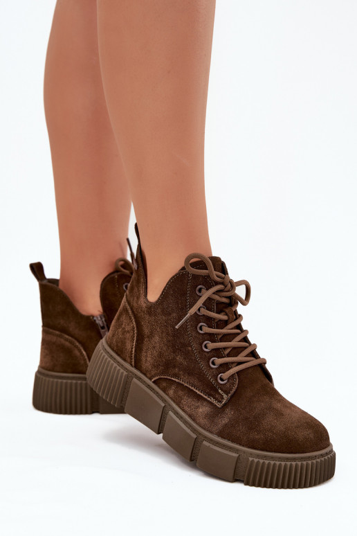 de camurça sapatos de salto baixo para mulheres com uma plataforma Big Star SS274595 cor marrom de camurça sapatos de salto baixo para mulheres com uma plataforma Big Star SS274595 cor marrom