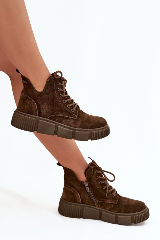 de camurça sapatos de salto baixo para mulheres com uma plataforma Big Star SS274595 cor marrom de camurça sapatos de salto baixo para mulheres com uma plataforma Big Star SS274595 cor marrom