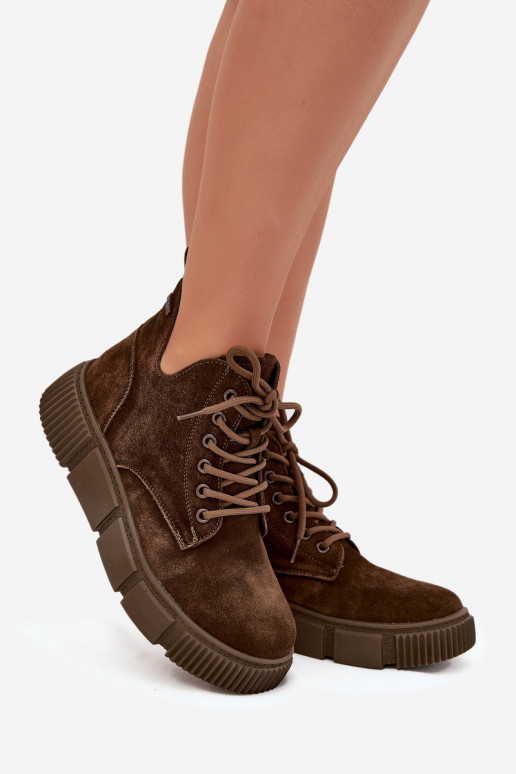 de camurça sapatos de salto baixo para mulheres com uma plataforma Big Star SS274595 cor marrom de camurça sapatos de salto baixo para mulheres com uma plataforma Big Star SS274595 cor marrom