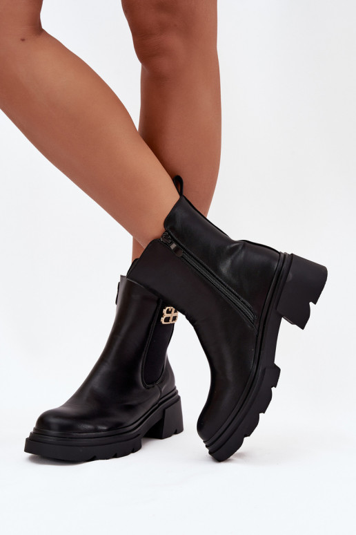 Botas femininas pretas quentes de cano curto com detalhes dourados Serene