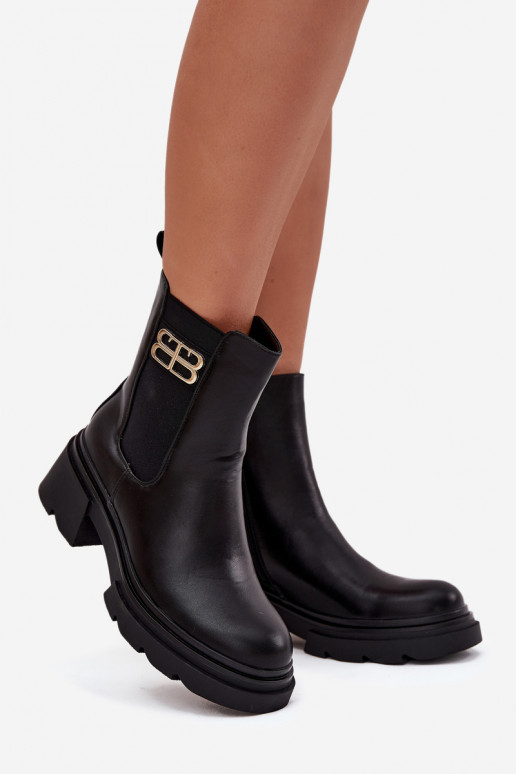 Botas femininas pretas quentes de cano curto com detalhes dourados Serene