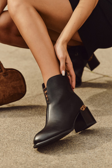 Botas de couro femininas, Vinceza 66811, cor preta