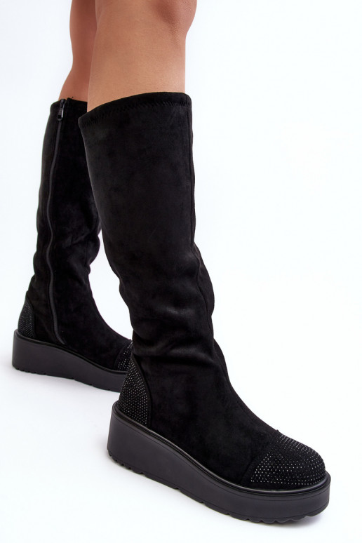 botas femininas de camurça com uma plataforma S.Barski HY53-8 cor preta botas femininas de camurça com uma plataforma S.Barski HY53-8 cor preta