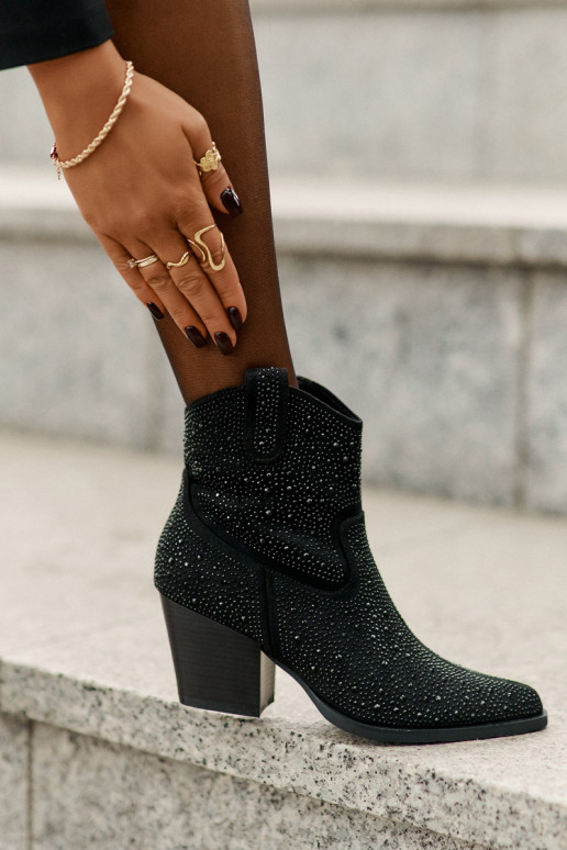 Decorado botas estilo coParaboy com saltoNoskami com nariz pontudo S.Barski HY42-121 cor preta