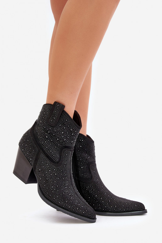 Decorado botas estilo coParaboy com saltoNoskami com nariz pontudo S.Barski HY42-121 cor preta