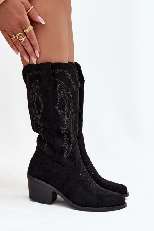 Botas femininas altas em estilo cowboy com saltos aquecidos Vinceza 16508 na cor preta Botas femininas altas em estilo cowboy com saltos aquecidos Vinceza 16508 na cor preta