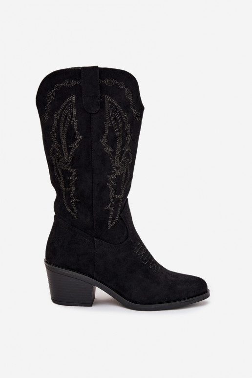 Botas femininas altas em estilo cowboy com saltos aquecidos Vinceza 16508 na cor preta Botas femininas altas em estilo cowboy com saltos aquecidos Vinceza 16508 na cor preta