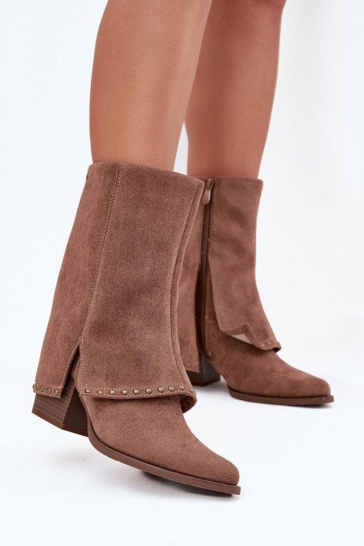 Botas de cano longo quentes com parte superior estendida Vinceza 16516 na cor areia