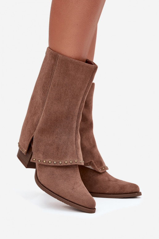 Botas de cano longo quentes com parte superior estendida Vinceza 16516 na cor areia