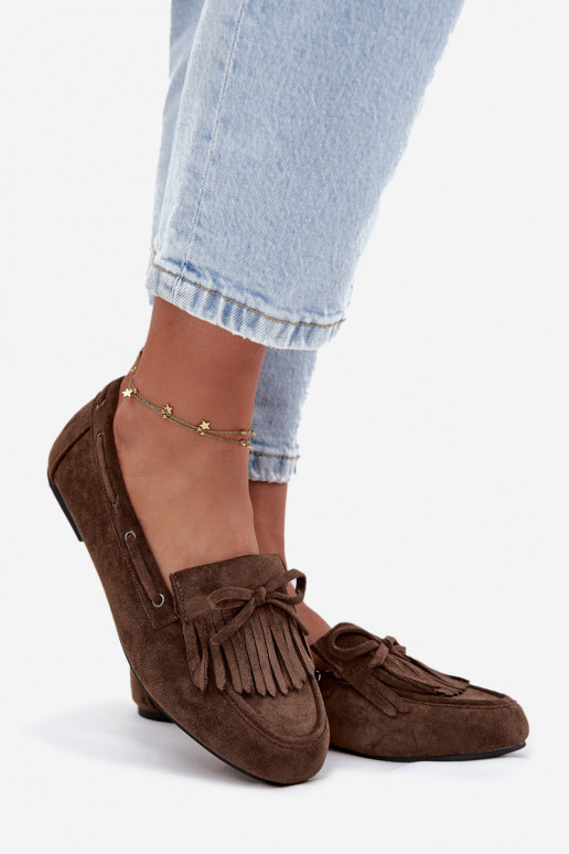 Mocassins femininos com franjas e laço na cor caqui "Olivianne" Mocassins femininos com franjas e laço na cor caqui "Olivianne"