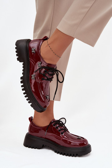 com efeito verniz Pele sapato FemininoPrzypinkami Artiker 57C0336 Borgonha 2