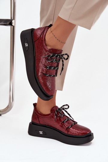 Botins lacados em pele genuína Feminino com uma plataforma Artiker 57C2046 Borgonha