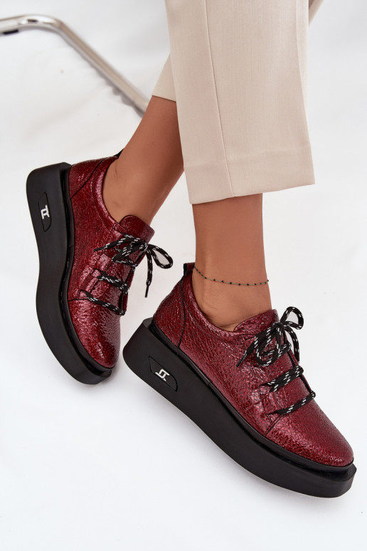 Botins lacados em pele genuína Feminino com uma plataforma Artiker 57C2046 Borgonha