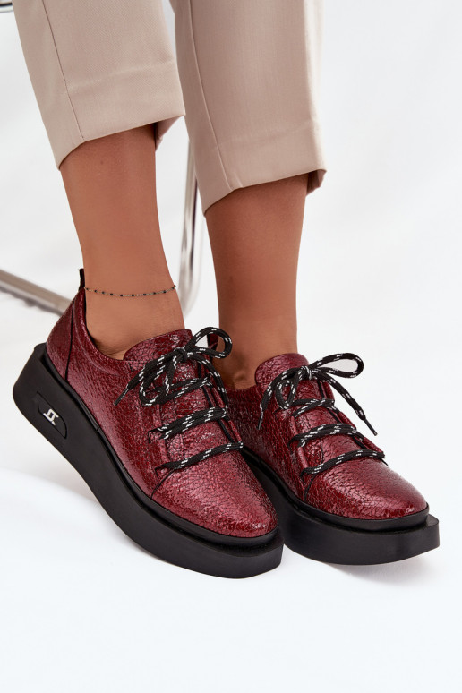 Botins lacados em pele genuína Feminino com uma plataforma Artiker 57C2046 Borgonha