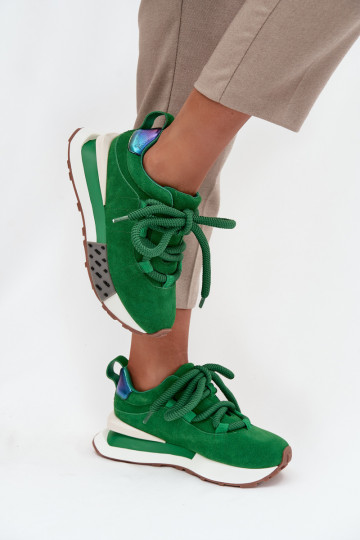 de camurça À modalo de tênis Feminino com uma plataformaGrubym Amarrandom Artiker 55C0136 cor verde