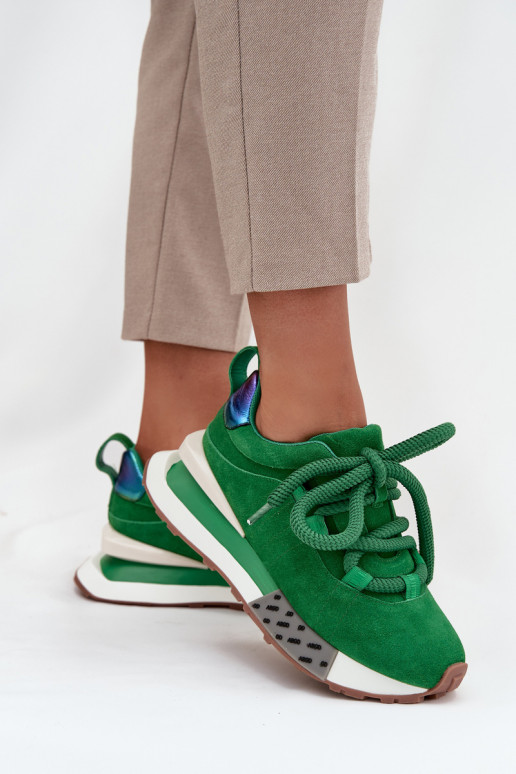 de camurça À modalo de tênis Feminino com uma plataformaGrubym Amarrandom Artiker 55C0136 cor verde