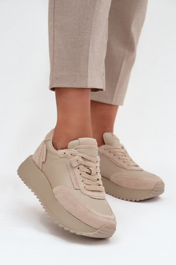 Pele À modalo de tênis Feminino com uma plataforma Artiker 55C0021 bege 2