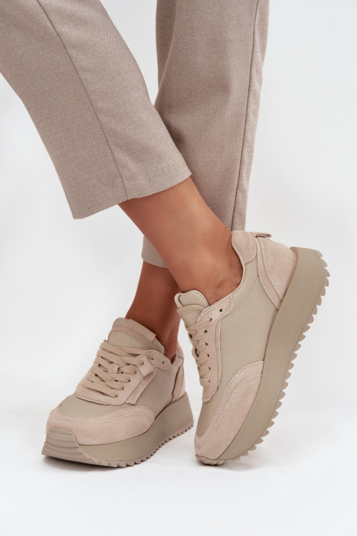 Pele À modalo de tênis Feminino com uma plataforma Artiker 55C0021 bege