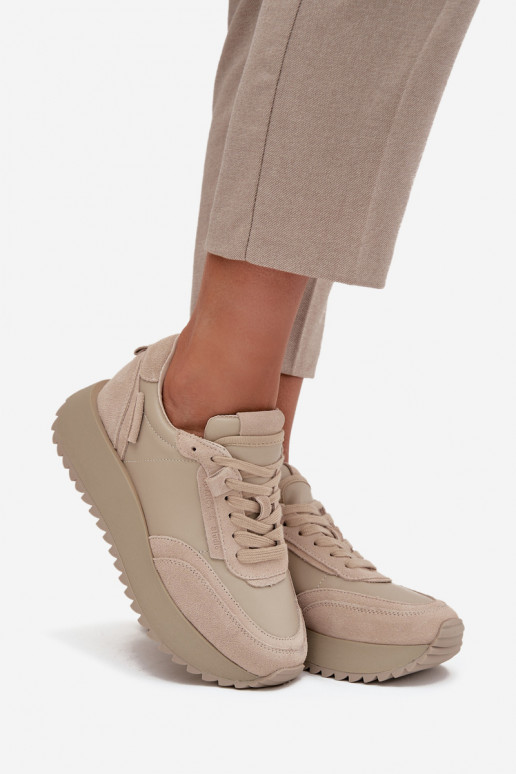 Pele À modalo de tênis Feminino com uma plataforma Artiker 55C0021 bege