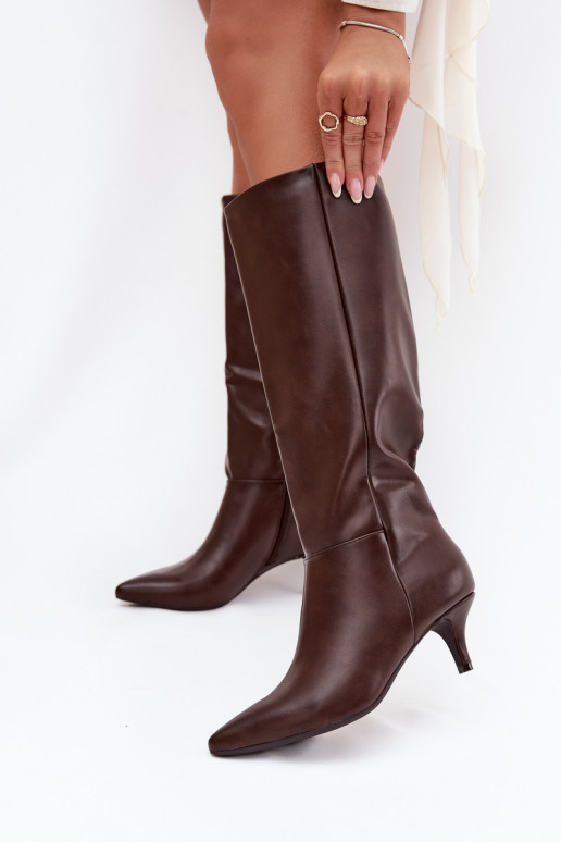 Botas longas femininas de salto baixo, aquecidas, em couro ecológico, cor chocolate, Turircellia Botas longas femininas de salto baixo, aquecidas, em couro ecológico, cor chocolate, Turircellia