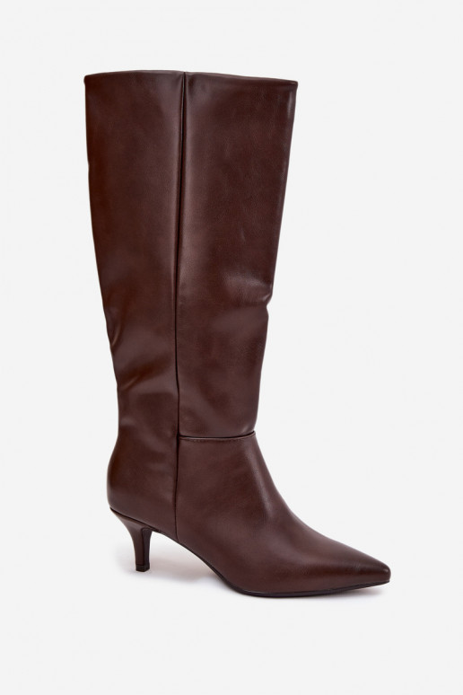 Botas longas femininas de salto baixo, aquecidas, em couro ecológico, cor chocolate, Turircellia Botas longas femininas de salto baixo, aquecidas, em couro ecológico, cor chocolate, Turircellia