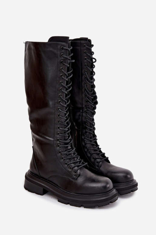 Botas de cano longo femininas, aquecidas, em couro ecológico, pretas, Selvina