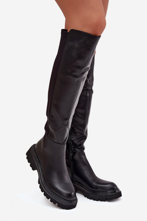 Botas longas femininas de eco couro, pretas, Sylvina Botas longas femininas de eco couro, pretas, Sylvina