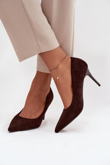 sapatos de salto alto Femininode camurça ecológicau CzekoladoParae Elvessa 2
