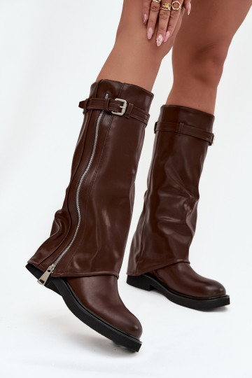 botas femininasEMyParainiętą CholeParaką com fivelas I cor pratam Zamkiem aquecimento cor marrom Bressa 2