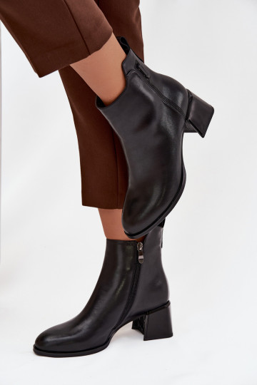 Botas femininas de couro natural com salto aquecimento cor preta Nolivra