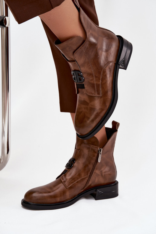 aquecimento Pele Botas femininas Com decorações Detalem cor marrom Briselda