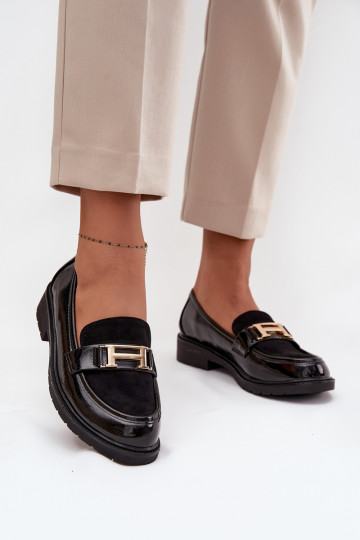 Mocassins lacados Feminino Ze cor douradam Detalem S.Barski HY52-545 cor preta
