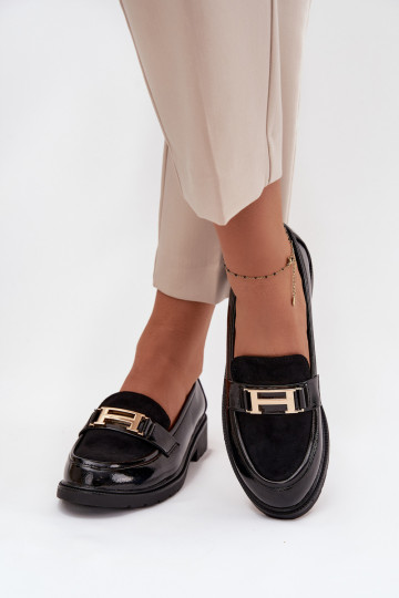 Mocassins lacados Feminino Ze cor douradam Detalem S.Barski HY52-545 cor preta 2