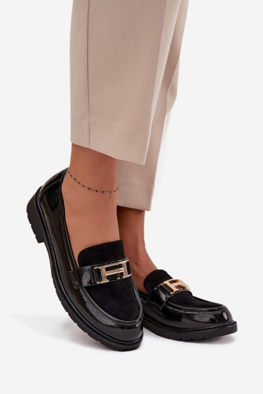 Mocassins lacados Feminino Ze cor douradam Detalem S.Barski HY52-545 cor preta