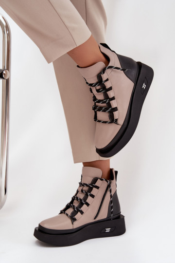 Pele Botas femininas com uma plataforma aquecimento Artiker 55C0884 bege