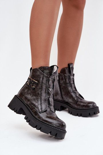 Pele com efeito verniz Botas femininas com enfeites aquecimento Artiker 57C2081 cor cinza 2