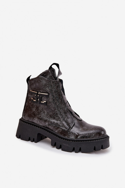 Pele com efeito verniz Botas femininas com enfeites aquecimento Artiker 57C2081 cor cinza