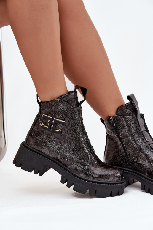 Pele com efeito verniz Botas femininas com enfeites aquecimento Artiker 57C2081 cor cinza