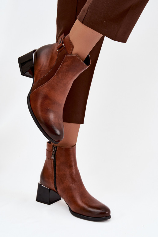Pele Botas femininas com salto aquecimento Zazoo 60563 cor marrom