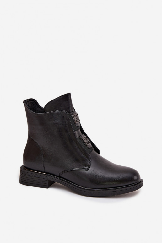 Botas femininas aquecimento De salto baixo com lindos detalhes cor preta Tavressa