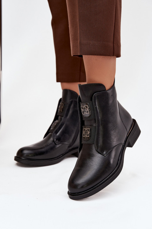 Botas femininas aquecimento De salto baixo com lindos detalhes cor preta Tavressa