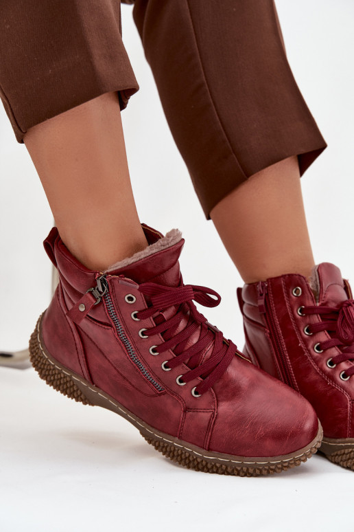 Botas femininas aquecimento com pelo por dentro de couro ecológico Borgonha Ulverina Botas femininas aquecimento com pelo por dentro de couro ecológico Borgonha Ulverina
